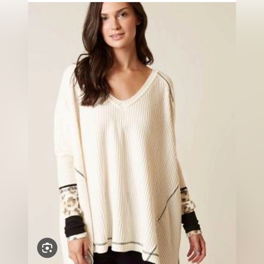 We the Free "lovin leopard" thermal v-neck sweater.
